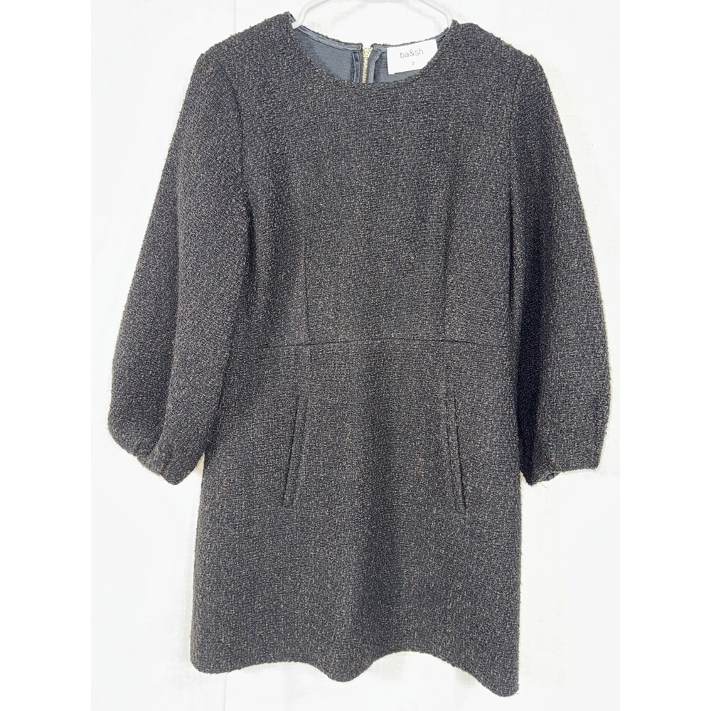 NWT Ba&sh Dress Elegant Textured Tweed Marron Dress sz‎ 2 NEW Robe Melba